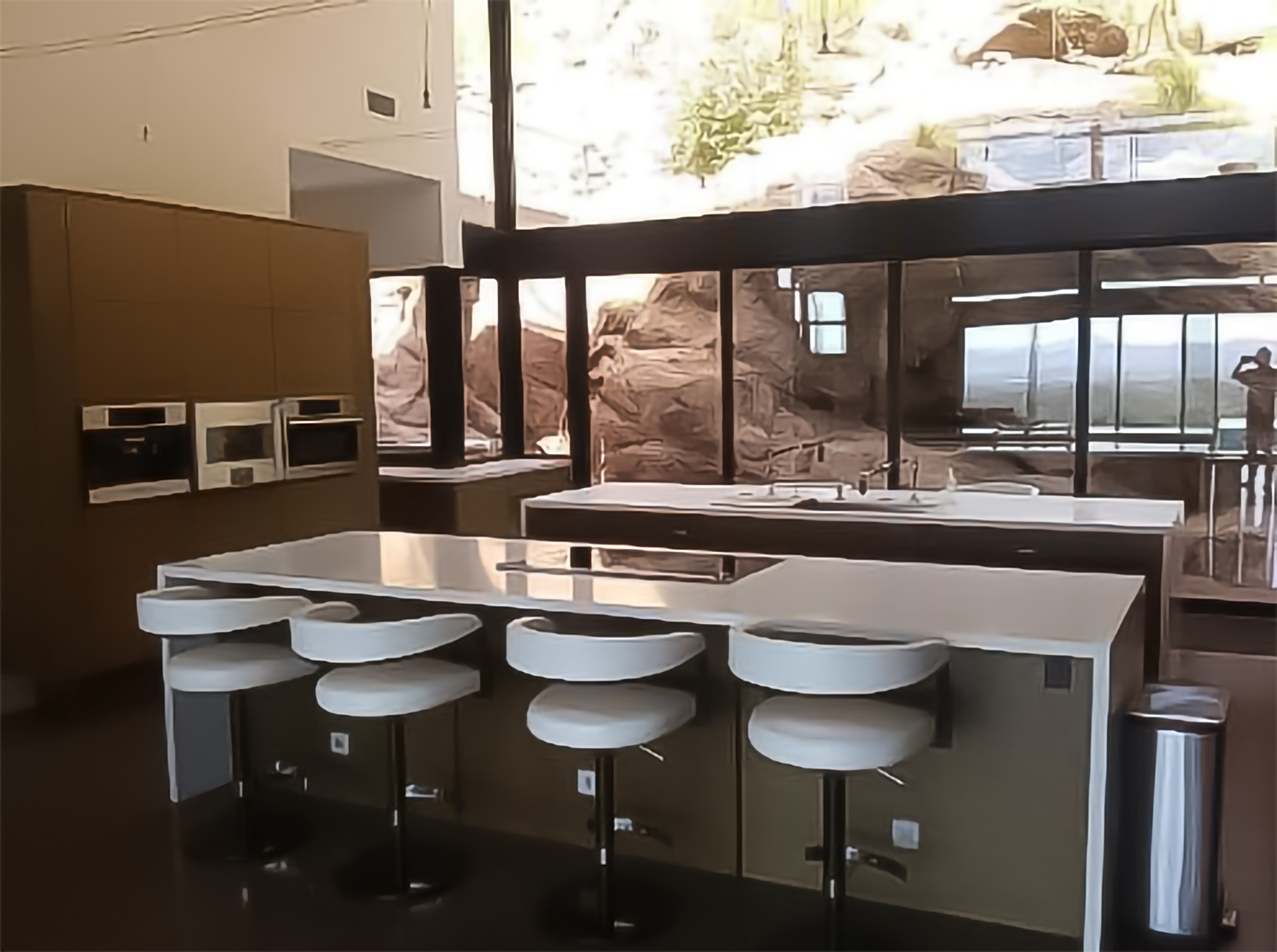 Luxury kitchen with island and floor-to-ceiling windows — It Needs to be Perfect LLC